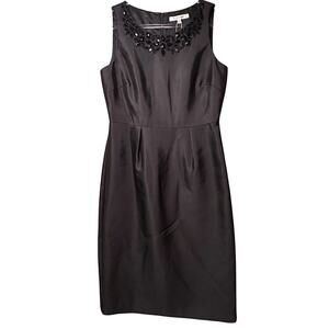 Vintage LK Bennett Designer Beaded Shift Dress‎ Sz. 8 Quiet Luxury Silk Glam Y2K